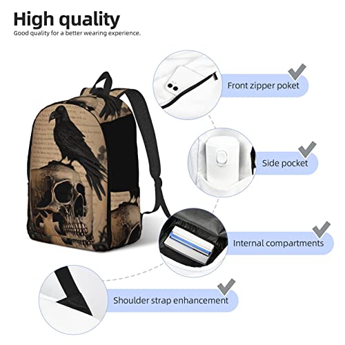 FYCFSLMY Edgar Allan Poe The Raven Skull Backpack with Adjustable Straps, Suitable for Travel Picnics Activities