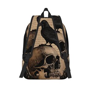 FYCFSLMY Edgar Allan Poe The Raven Skull Backpack with Adjustable Straps, Suitable for Travel Picnics Activities