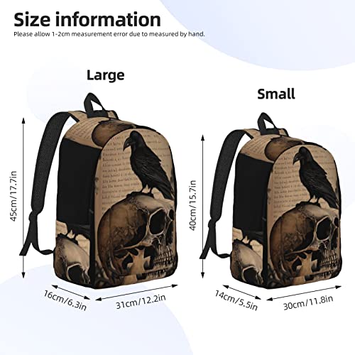 FYCFSLMY Edgar Allan Poe The Raven Skull Backpack with Adjustable Straps, Suitable for Travel Picnics Activities