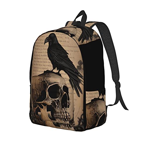 FYCFSLMY Edgar Allan Poe The Raven Skull Backpack with Adjustable Straps, Suitable for Travel Picnics Activities