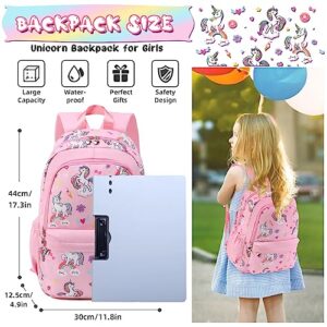 Unineovo Unicorn Girls School Backpack Set 3 in 1, Girls Pink Unicorn Bookbag, Backpack, Lunch Box, and Pencil Case for Elementary School