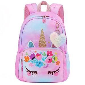 unineovo unicorn backpack for girls, kids preschool kindergarten backpacks,cute toddler bookbag, school bag for elementary back to school with love decoration