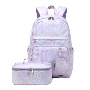 armbq cheetah print kids backpack set girls lightweight bookbag for elementary leopard children school bag with lunch box