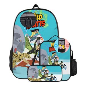 scozow cartoon animal backpack with lunch box pencil pouch, lightweight laptop bookbag portable lunch bag cute pencil case