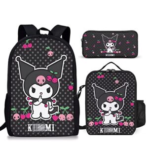 ksspovkr cartoon school backpack set with lunch box student lightweight durable duffel bags portable travel packages for kids girls,cherry