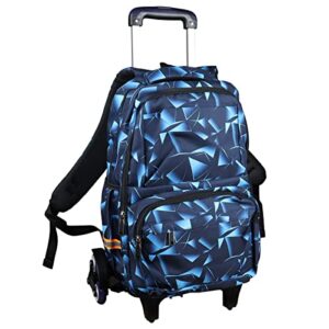 vilinkou rolling backpack with wheels trolley bag wheeled backpack for boy and girl, backpack on wheels for school, travel (blue geometry)