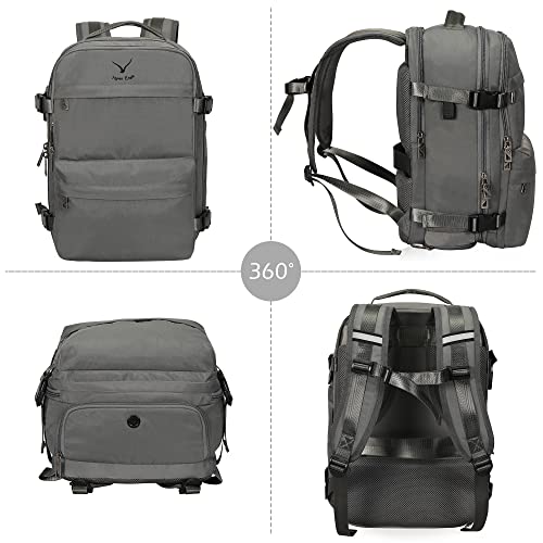 Hynes Eagle Carry on Backpack 20L Travel Backpack for Women Men Laptop Backpack 15.6 inches Flight Approved Casual Daypack Grey with Cable Organizer Grey