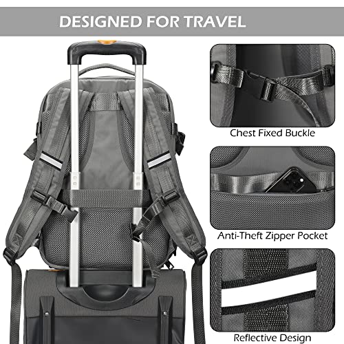 Hynes Eagle Carry on Backpack 20L Travel Backpack for Women Men Laptop Backpack 15.6 inches Flight Approved Casual Daypack Grey with Cable Organizer Grey