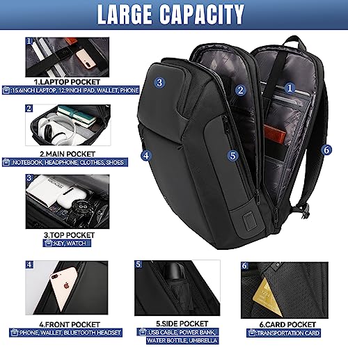 Tfro & Cile Laptop Backpack 15.6 Inch Business Travel Backpack for Men with USB Charging Port Waterproof Bag, Black