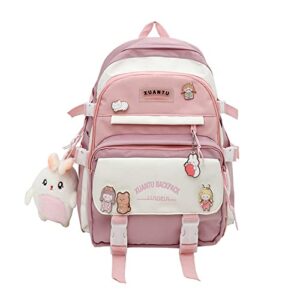 yjmkoi kawaii girl backpack with cute plush doll pendant cute elementary schoolbag,aesthetic backpack for teen girls (pink)