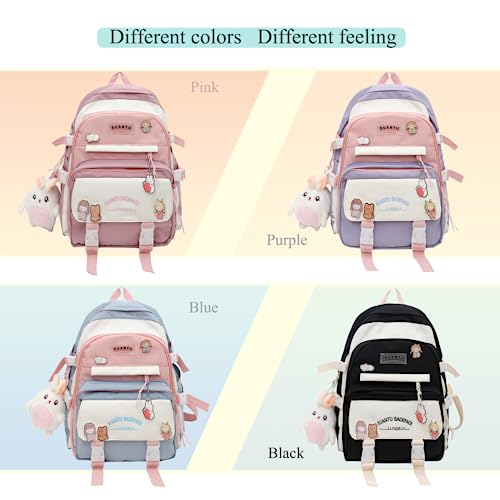 YJMKOI Kawaii Girl backpack with Cute Plush Doll Pendant Cute Elementary Schoolbag,Aesthetic Backpack for Teen Girls (Pink)