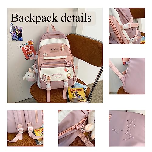 YJMKOI Kawaii Girl backpack with Cute Plush Doll Pendant Cute Elementary Schoolbag,Aesthetic Backpack for Teen Girls (Pink)