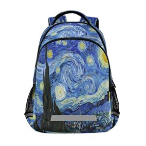 caikeny vincent van gogh backpacks travel laptop the starry night school backpack computer book bag for kids men women outdoor hiking camping