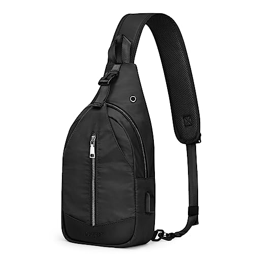 G4Free Sling Bag RFID Blocking Crossbody Sling Backpack Small Shoulder Chest Bag Daypack with Earphone Hole Men Women Hiking Travel(Black)