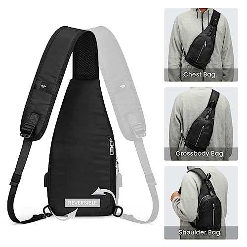 G4Free Sling Bag RFID Blocking Crossbody Sling Backpack Small Shoulder Chest Bag Daypack with Earphone Hole Men Women Hiking Travel(Black)