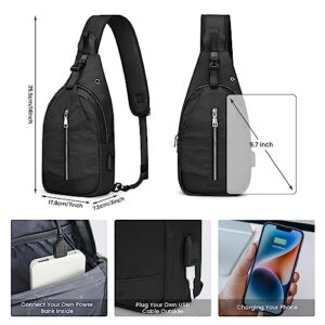 G4Free Sling Bag RFID Blocking Crossbody Sling Backpack Small Shoulder Chest Bag Daypack with Earphone Hole Men Women Hiking Travel(Black)