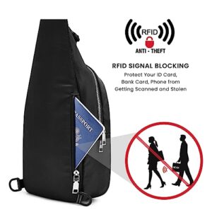 G4Free Sling Bag RFID Blocking Crossbody Sling Backpack Small Shoulder Chest Bag Daypack with Earphone Hole Men Women Hiking Travel(Black)