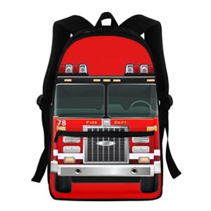 afpanqz cartoon fire truck backpack for elementary school for womens girls boys lightweight school bags bookbags daypack satchel with front pocket