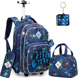 meetbelify rolling backpack for boys with wheels kids travel suitcase laptop luggage with lunch box set for boys age 6-8