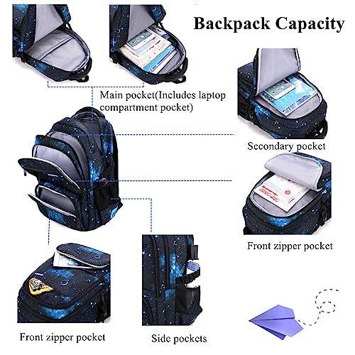 Mildame Galaxy Print Rolling Backpack for School Boys Girls with Lunch Bag Teens Bookbag with Wheels Kids Trolley Bag Set, Six Wheels