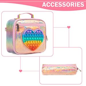 Meetbelify Girls Love Rolling Backpack with Wheels for Elementary Kindergarten Kids Suitcase Set Travel Laptop Luggage for Girls Ages 6-8