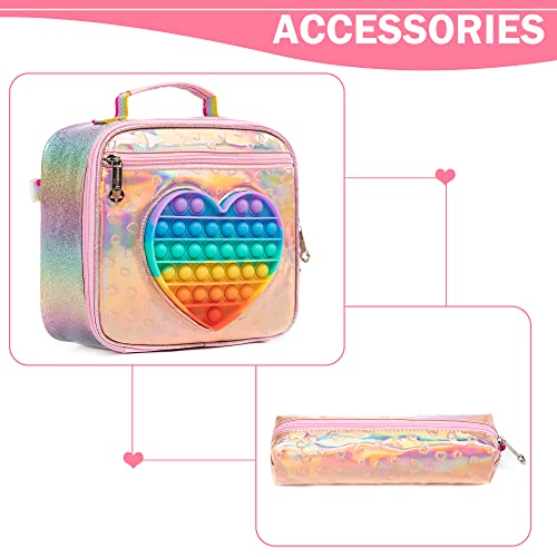 Meetbelify Girls Love Rolling Backpack with Wheels for Elementary Kindergarten Kids Suitcase Set Travel Laptop Luggage for Girls Ages 6-8