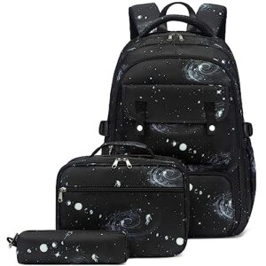 createy boys backpack, galaxy backpack for boys school bags elementary bookbags teens backpack with lunch bag pencil case