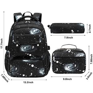 Createy Boys Backpack, Galaxy Backpack for Boys School bags Elementary Bookbags Teens Backpack with Lunch Bag Pencil Case