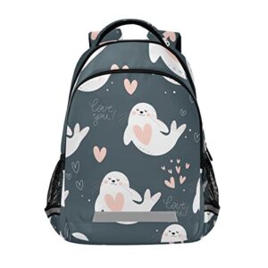 odawa seal and hearts school bag for boys girls, kids backpack elementary
