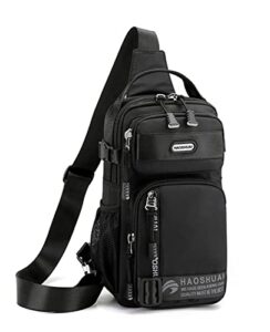 fasnahok crossbody sling backpack for men women multipurpose cross body chest bag travel hiking casual daypack (black)