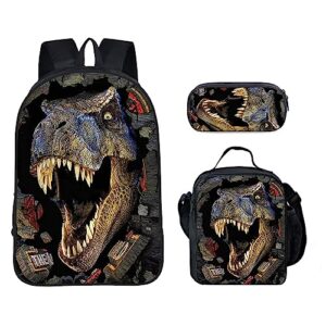 CNRYRIO Dinosaur Backpack Kids School Bag Set 17 Inch Laptop Backpack with Insulated Lunch Box and Pencil Case for Boys and Girls (Dinosaur-A)