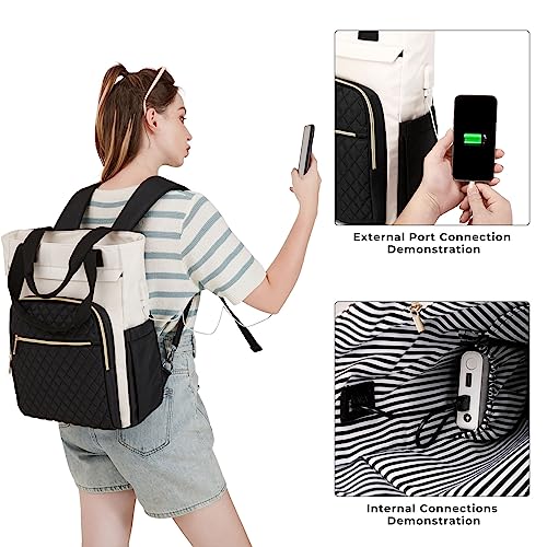 Imyth Tote Bag for Women Convertible Backpack 15.6 in Laptop Bag Wide Top Closure Equipped with USB Charging Port