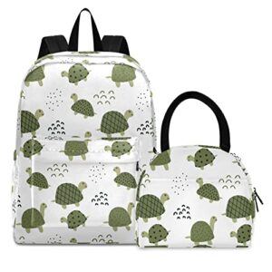 foliosa kid's backpack lunch bag set green turtle print， large capacity insulated scratch-resistant backpack with lunch kit for school work suits for 6+ years teenager boys girls