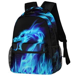 Blue Flame Dragon Head Laptop Backpack Travel Bag Basic Durable Daypack Large Capacity Travel Essentials Accessories for Men Women Adults
