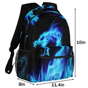 Blue Flame Dragon Head Laptop Backpack Travel Bag Basic Durable Daypack Large Capacity Travel Essentials Accessories for Men Women Adults