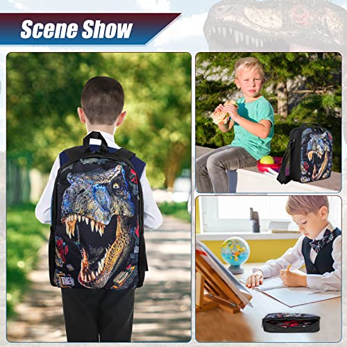 Cool 3D Printing Dinasaur School Backpack For Boys Girls School Book Bags + Pen Bag + Lunch Bag (Dinasaur School Backpack A)