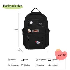 YJMKOI Kawaii Backpack for Girls with Pins Primary School Backpack Sweet and Cute Girl School Bag Kids BookBag， Black