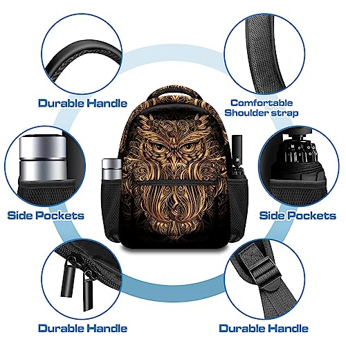 HELVOON School Backpack for Women Men 12.6 x 6.3 x 16 in Travel Backpack Laptop Notebook School Bag for Girls Boys, Stylish Casual Daypack Shoulder Bag Ornate Spiritual Owl