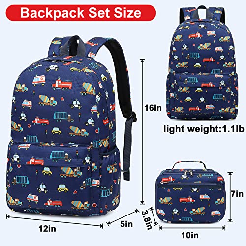 LOIDOU Kids Backpack Boys Preschool Backpacks Construction Kids School Bags Kindergarten Elementary BookBag Set with Lunch Box