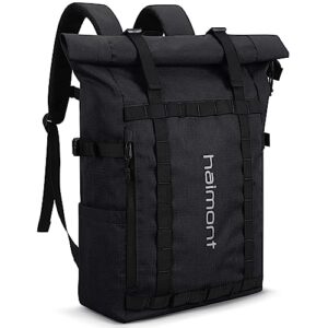 haimont rolltop backpack for men women water-resistant carry on travel backpack casual daypack with laptop compartment for work trip hiking, 20l, black