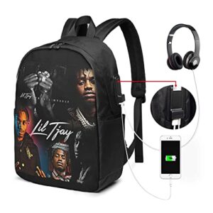 AOIJHojahQ Lil Rapper Singer Tjay Backpack Computer Bag USB Backpack Shoulders Daypack Gifts Unisex Backpack with USB Charging/Headphone Port 17IN For Women/Men