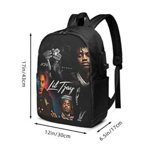 AOIJHojahQ Lil Rapper Singer Tjay Backpack Computer Bag USB Backpack Shoulders Daypack Gifts Unisex Backpack with USB Charging/Headphone Port 17IN For Women/Men