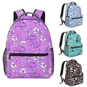 Nurse Doctors Print Backpack Large Capacity Laptop Bags Waterproof Lightweight Nurses Accessories for Work Medical Home Health Travel Clinical Bag Nursing Stuff Gifts CNA