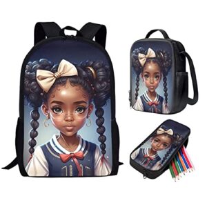 uzzuhi american black girl school backpack with lunch bag,art afro girls backpack 2nd/ 3rd/4th/5th 6th grade preschool elementary kids bookbag school pencil case