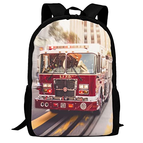 ALIFAFA Fire Truck School Backpack Bookbag for Teens Kids Boys Girls, Polyester School & Travel Backpacks for Elementary Middle High College Students, Unique Casual Daypack Rucksack, 17 Inch