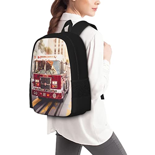 ALIFAFA Fire Truck School Backpack Bookbag for Teens Kids Boys Girls, Polyester School & Travel Backpacks for Elementary Middle High College Students, Unique Casual Daypack Rucksack, 17 Inch