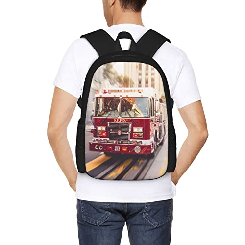 ALIFAFA Fire Truck School Backpack Bookbag for Teens Kids Boys Girls, Polyester School & Travel Backpacks for Elementary Middle High College Students, Unique Casual Daypack Rucksack, 17 Inch