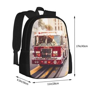 ALIFAFA Fire Truck School Backpack Bookbag for Teens Kids Boys Girls, Polyester School & Travel Backpacks for Elementary Middle High College Students, Unique Casual Daypack Rucksack, 17 Inch