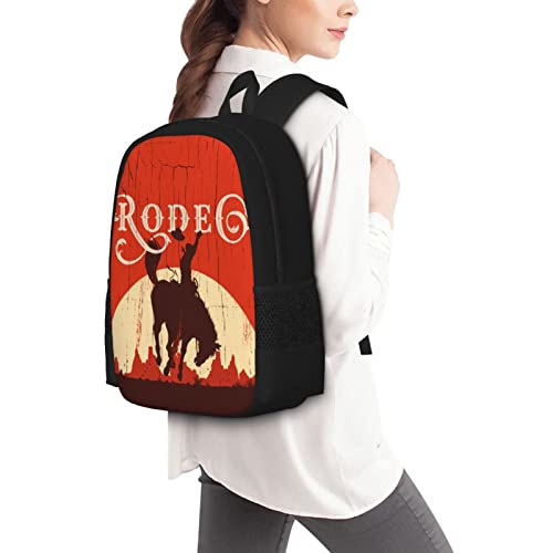 ALIFAFA Western School Backpack Shoulder Daypack,Rodeo Cowboy Riding Wild Horse On A Wooden Boy Men School Bag Outdoor Casual Shoulders Backpack Travel Daypacks for Women Men Teens Kids