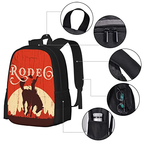 ALIFAFA Western School Backpack Shoulder Daypack,Rodeo Cowboy Riding Wild Horse On A Wooden Boy Men School Bag Outdoor Casual Shoulders Backpack Travel Daypacks for Women Men Teens Kids